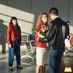 I CAME BACK FROM THE TRIP A DAY EARLY AND SAW MY HUSBAND AT THE AIRPORT HE WAS PICKING SOMEONE UP WITH FLOWERS. A WOMAN RAN AND JUMPED INTO HIS ARMS