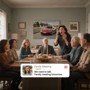 MY PARENTS IGNORED MY WEDDING. BUT WHEN THEY SAW MY $135K PORSCHE ON INSTAGRAM, MOM CALLED: “WE NEED TO TALK. FAMILY MEETING TOMORROW.” THEN I SHOWED UP… WITH A SURPRISE…