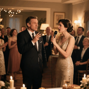 On our wedding anniversary, my husband announced in front of all guests: “25 years is enough. I want someone younger. I want you out of the apartment tomorrow!” He forgot that the apartment was mine. I took the microphone and said something that left him speechless.