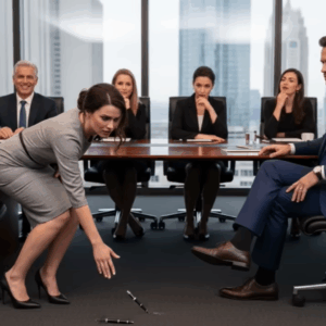 During the meeting, my husband, the CEO, threw his pen on the floor and said, “Pick it up.” Everyone laughed. I felt my face burn, but I stayed quiet. That night, I told him, “I’m done. Don’t ever come near me again.” By midnight, his company crashed, his phone filled with 53 missed calls, and his pride was gone.