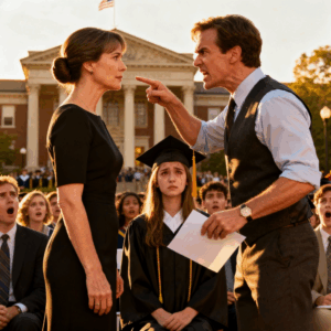 At my daughter’s graduation, my husband announced, “i’ve decided to start a new life without you.” his girlfriend was sitting with our friends. everyone went quiet. i smiled and said, “congratulations on your honesty.” before leaving, i handed him an envelope. when he opened it, he started screaming…