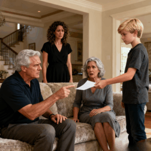 I called my parents to tell them my husband had passed, but they coldly replied: “We’re busy at your sister’s birthday.” Days later, they suddenly showed up demanding half of his inheritance. Before I could speak, my 11-year-old son stepped forward and handed them an envelope. When they opened it, their hands trembled violently…