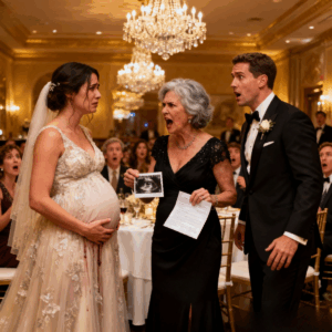 At our wedding, my mother-in-law stood up and declared: “The child she is carrying belongs to another man and not my son,” presenting false evidence. Two hundred fifty guests turned to look at me, their expressions moving from joy to shock to judgment. My fiancé looked at me with betrayal in his eyes. Moments later, my fiancé left me at the altar. Years later, in an unexpected reunion, everyone was left speechless by what my son did…