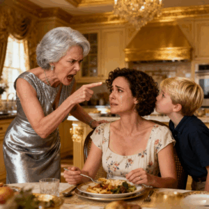During dinner, my son’s mother‑in‑law spat on my plate and yelled, “this is what you deserve, old woman!” my son clapped and whispered, “mom, please don’t make this worse.” I smiled—calm but cold—then pulled out my phone and sent one text: “execute the plan.” What happened that night is something he will never forget