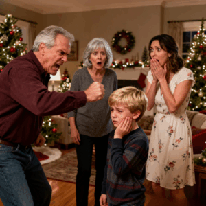 At our holiday party, my father-in-law slapped my 6-year-old son and called him “an embarrassment to the family.” People looked away. My son held his cheek. Then he stood up and said, “Grandpa… should I show them the pictures you told me to delete?”