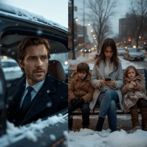 Billionaire stunned to see his ex-lover and twins on a park bench — texting for shelter in the cold