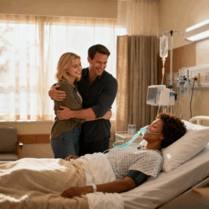 In my hospital room, my husband whispered, “When she’s gone, everything is ours!” She smiled, “I can’t wait, baby!” The nurse checking my IV looked at them: “She can hear everything you’re saying…”