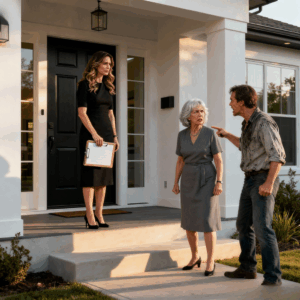 when I inherited my grandparents’ $900K estate, I quietly moved it into a trust — just in case. Last week, my brother showed up with mom, grinning, “We had the house signed into my name — you’re out by Friday.” I just smiled and said, “You really think I’d let that happen?” Two days later, they returned with movers… and froze when they saw who was standing on the porch, holding the folder.