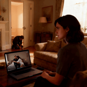 During a video call with my husband while he was on a “business trip,” I saw a woman walk past in the background wearing his shirt. When I asked, he said, “She’s just a business partner.” I stayed silent. But when he returned from his “trip” and opened the door to see who was waiting inside, he dropped to his knees.