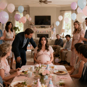 At my baby shower, surrounded by family and friends, my husband leaned in and whispered, “The baby is not mine.” Then he stood up, took my cousin’s hand, and walked out — leaving me eight months pregnant and shattered. But nine months later…