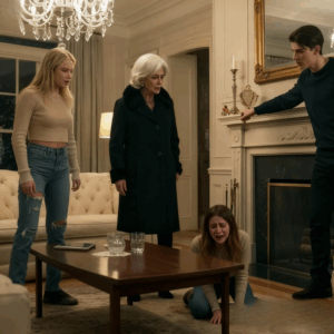 My mother-in-law slapped me so hard I crashed into the wall, my sister-in-law spat on me, and my brother-in-law laughed while they called me a gold digger — thinking my husband was away on deployment. But when the door opened and he stepped into the room, his next words left them frozen in terror.