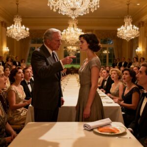 MY BLOOD TURNED TO ICE AS MY BOYFRIEND’S FATHER SNEERED “STREET GARBAGE IN A BORROWED DRESS” ACROSS THE SILENT DINING TABLE. THE BILLIONAIRE’S CRUEL EYES LOCKED WITH MINE, SAVORING MY PUBLIC HUMILIATION. TWENTY-THREE ELITE GUESTS HELD THEIR BREATH, WITNESSING MY DESTRUCTION. I ROSE SLOWLY, HEART POUNDING, A SMILE FORMING ON MY LIPS. EMPIRES FALL WITH A WHISPER