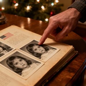 At Christmas, my mom showed our old photo albums to my fiancé. He froze, grabbed my hand, and whispered: “don’t you see it?” “See what?” “How can you not see it?” he showed me-and i couldn’t unsee it. Five hours later, I called the police