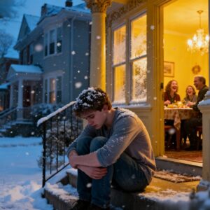 I arrived at my son’s house without warning on Thanksgiving day. I found my grandson shivering on the street in a t-shirt and shorts in 5°f weather. Inside the house, the whole family was eating turkey at the holiday table. I kicked the door open and said six words… Their faces went white.