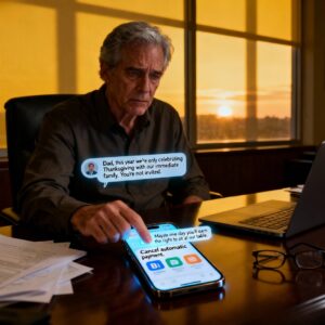 My son wrote, “dad, this year we’re celebrating thanksgiving just with the family, you’re not invited!” his wife added, “maybe someday you’ll earn the right to sit at the table with us” I replied, “thanks for letting me know. I’ll cancel all automatic payments today!” and left the group chat. An hour later… 95 missed calls…