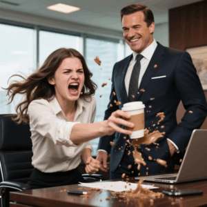Humiliated, she threw coffee on her Billionaire boss and resigned… but he said, You are mine