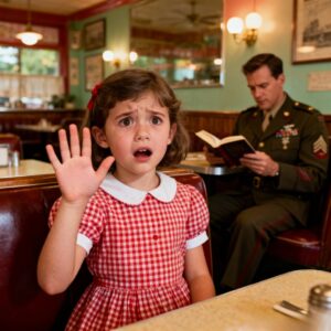 At a quiet roadside diner, a three-year-old girl curled her tiny hand into an S.O.S. signal. A soldier, seated a few booths away, noticed and casually offered her a piece of candy. The man beside her reacted instantly, striking her hard across the face. “She’s allergic,” he barked, eyes flashing. The soldier called the police, but when they arrived, the man coolly presented official documents showing he was her father. Just as the sheriff was about to back off, the little girl leaned in close and whispered four words that froze the room
