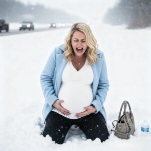 At nine months pregnant, Lena choked back sobs as she pleaded, “Mark, I’m in labor—we have to get to the hospital.” But her husband only smirked, his words like ice: “You staged this to ruin Mom’s birthday. She matters more. You’re just my wife.” With a cruel flick, he hurled her hospital bag into the snow and sped away, leaving her doubled over in pain on a desolate, frozen highway. Hours later, what followed would change everything.