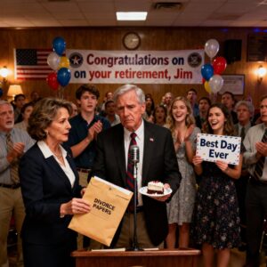 My wife divorced me at our retirement party while my children cheered with excitement. I calmly signed the papers and whispered, “You  don’t know what I just did…” 3 months later…