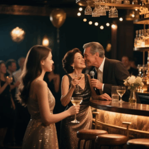 AT THEIR ANNIVERSARY PARTY, BEHIND THE BAR, I SAW DAD KISSING MOM’S BEST FRIEND. MY HEART STOPPED. I TURNED TO МОМ – SHE SMILED, LIFTED HER GLASS, AND WHISPERED: “SHH… THE BEST PART’S COMING.” THEN SHE PICKED UP THE MICROPHONE