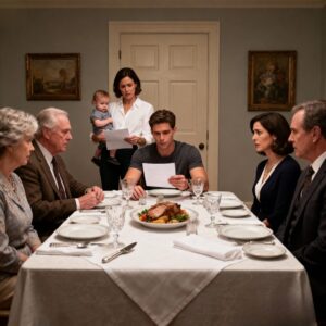 At the family dinner, my sister-in-law laughed and said, “Too bad your baby doesn’t look anything like your husband.” My husband added, “Maybe she’s hiding something,” and everyone burst out laughing. I simply smiled, rose from my seat, and handed him an envelope. “Since we’re sharing secrets, why don’t you open this?” The room fell silent instantly, and all the color drained from his face.