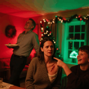 I SAW OUR DAUGHTER-IN-LAW MOCKING MY WIFE’S BURN SCARS AT CHRISTMAS DINNER. MY SON JUST LAUGHED. HER FATHER ARRIVED RIGHT BEHIND ME. I WENT TO CONFRONT HIM. BUT WHEN HE SAW THE SCARS, HE TURNED PALE… “I KNOW THOSE SCARS,” HE WHISPERED.