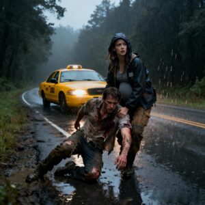 A PREGNANT CAB DRIVER PICKED UP A VAGRANT ON THE HIGHWAY AND TOOK HIM TO THE HOSPITAL. THE NEXT MORNING, SHE SAW THREE BLACK SUVS IN FRONT OF HER WINDOW AND WAS STUNNED