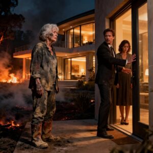 MY FARM WAS DESTROYED BY A SUMMER WILDFIRE, SO I WENT TO MY DAUGHTER’S HOUSE. HER HUSBAND BLOCKED THE DOOR: “YOU’LL RUIN MY PERSIAN RUG! I HAVE NO PLACE FOR A HOMELESS WOMAN.” DESPERATE, I CALLED MY LATE NEIGHBOR’S SON, Α ΒΟΥ I TREATED LIKE MY OWN-NOW A BILLIONAIRE. NOBODY KNEW I HAD HIS NUMBER. WHEN HE LANDED HIS HELICOPTER ON THEIR LAWN AND SAID THREE WORDS…