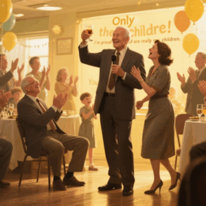 AT MY DAD’S RETIREMENT DINNER, HE RAISED HIS GLASS AND SAID, “ONLY THE CHILDREN WHO MADE ME PROUD ARE TRULY MINE.” EVERYONE CLAPPED AND CHEERED. THEN HE LOOKED AT ME AND SAID, “YOU CAN LEAVE.” I STOOD UP SLOWLY. BUT THEN MY WIFE STOOD TOO. WHAT SHE DID NEXT… LEFT EVERYONE SHOCKED.