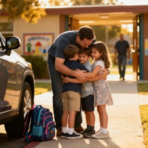 My sister died giving birth to triplets, and I swore that day I would raise them as my own, shielding them from their father, Mark, whose love for the bottle had already destroyed enough lives. For five years, I was their only anchor, the only dad they had ever known. I thought we were safe. I thought he had vanished for good. But then, one ordinary afternoon, we pulled into the driveway after kindergarten, and there it was—a strange car across the street. Leaning against it, clean-shaven and unnervingly composed, was a man I hadn’t laid eyes on in half a decade. Joe. And he was watching our house like he’d never left.