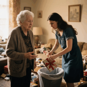 I walked into the living room and saw my gifts in the trash. My daughter-in-law said, ” They’re cheap, not worth keeping.” I smiled and replied, “Good-you’ll love your next gift.” A minute later, the lights went out.