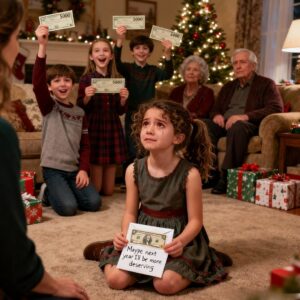 For Christmas, every grandchild got $5000 checks. My 7-year-old daughter opened hers-it was a single dollar with a note: “maybe next year you’ll deserve more.” she asked what she did wrong. I didn’t answer. I just made one call. By New year’s eve, my parents were begging…
