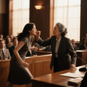 MY ARROGANT DAUGHTER-IN-LAW SLAPPED ME IN FRONT OF THE COURTHOUSE AND SHOUTED, “YOU DISGUSTING OLD WOMAN! YOU’RE THE SHAME OF THIS FAMILY!” MY SON SAID NOTHING… HE STOOD RIGHT BESIDE HER. TEN MINUTES LATER, THEY ENTERED THE COURTROOM… AND SAW ME SITTING IN THE JUDGE’S CHAIR. THEIR FACES FROZE. Grandma Stories Vault