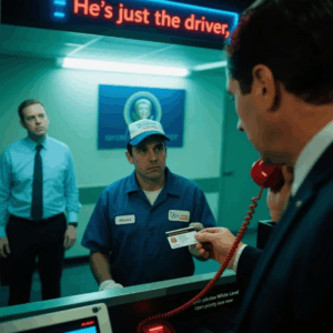 THE GUARD ASKED FOR ID. MY MANAGER CUT IN FIRST. “HE’S JUST THE DRIVER,” HE SAID. I HANDED THE GUARD MY CARD. THE PRESIDENTIAL SEAL GLINTED UNDER THE LIGHT. THE SCANNER FLASHED “AUTHORIZED – LEVEL YANKEE WHITE.”THE GUARD STRAIGHTENED, PICKED UP THE RED PHONE. “OPEN THE PRIORITY LANE. NOW.” MY MANAGER TURNED PALE. HE HAD NO IDEA WHO I REALLY WAS.