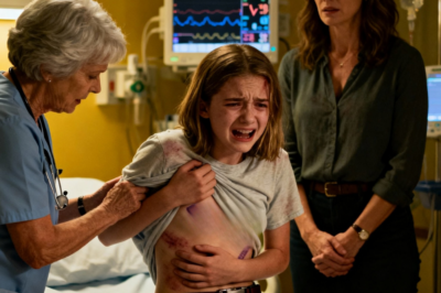 My heart froze as the nurse’s eyes widened in horror. Seven brutal secrets hidden beneath my skin. Mom’s face drained of color as she frantically tried to stop the examination. “These aren’t from stairs,” the nurse whispered, her voice trembling. The doctor pointed at the glowing screen, and suddenly everyone fell silent. Some evidence can’t be buried.