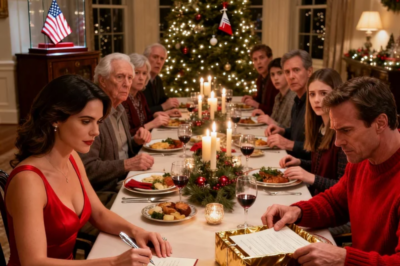 My husband’s best friend bet him i’d cry when they served me divorce papers at Christmas dinner — “Women are so predictable,” he laughed. I signed immediately, then handed them a wrapped present. Their faces dropped when they opened it…