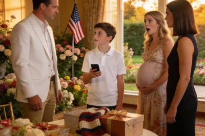 At my sister’s baby shower, she lifted her glass and said, “At least my baby will have a father.” The whole room smiled—like she had just blessed us. But then my eleven-year-old son stood up, walked to the front of the tables, and said, “Aunt Paige… should I tell them about Uncle Kristoff’s other family?” The room went dead silent.