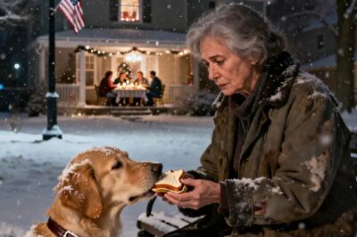 I watched my family enjoy Christmas dinner while I sat outside in the cold. I fed a shivering dog my only sandwich. Then I saw it: a diamond on his collar! I Dialed the number on his collar, out of nowhere a black Mercedes arrived. The butler revealed the dog belonged to a disabled billionaire I nursed years ago. When he saw me, he did something that changed my life!