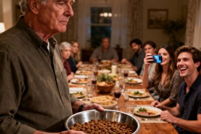 During my 70th birthday dinner, my son handed me a bowl of dog food in front of 20 guests. “this is what freeloaders eat, old man!” he said. That night, I packed my bags and left, but what I did the next day made him beg and cry!