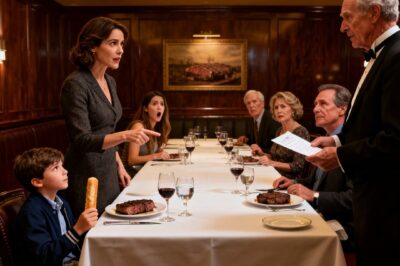 “We didn’t order for your son,” my sister said, handing him a bread basket while her kids ate $100 steaks and dessert. My dad added, “you should’ve packed him something.” I just smiled and said, “noted.” when the waiter came back, I stood up and announced..