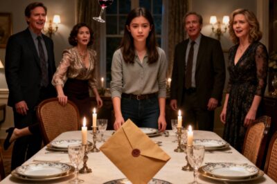 AT THE FAMILY DINNER, MY SISTER KICKED ME AWAY FROM THE TABLE: “GO TO THE KITCHEN, ADOPTED CHILDREN DON’T EAT WITH THE REAL FAMILY”. EVERYONE LAUGHED. THEN I THREW AN ENVELOPE ON THE TABLE: “MOM AND DAD LEFT ME THIS LETTER, CALL YOUR LAWYERS, WE’LL MEET TOMORROW.” THEIR PANIC WAS DELICIOUS