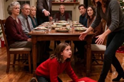 My dad pushed my 9-year-old daughter at the Christmas table. “That seat is for my real grandkid. GET OUT!” She hit the floor in front of the whole family-but everyone stayed silent. I didn’t cry. I said FOUR WORDS. My mom dropped her wine glass. My dad went pale…