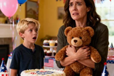 For my daughter’s 6th birthday, my in-laws sent her a cute brown teddy bear as a gift. She looked happy at first, then FROZE. “Mommy, what is it?” I looked closer and WENT PALE. I didn’t shout. I took action. Three days later, police were at their door…