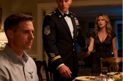 MY SISTER BEAMED AT DINNER: “THIS IS MY FIANCÉ-AN ARMY RANGER. A REAL HERO.” THEN SHE TURNED TO ME WITH A SMIRK: “UNLIKE YOU AND YOUR SAFE LITTLE OFFICE WORK.” BUT THE RANGER SPOTTED THE METAL PIN ON MY SHIRT AND WENT RIGID. HE PULLED HER BACK AND SAID YOU DON’T KNOW WHO YOU’RE SITTING WITH