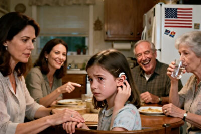 AT FAMILY DINNER, MY SISTER MOCKED MY DAUGHTER’S HEARING AID. MY DAD SAID, “IT’S JUST A JOKE – LIGHTEN UP”. I STAYED QUIET. BUT MY HUSBAND STOOD UP. WITHOUT A WORD, HE SHOWED THEM THE DOOR. WHEN THEY DISCOVERED THE NEXT MORNING…