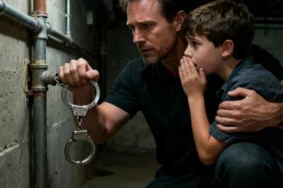 MY EX-WIFE TOOK THE HOUSE AND SAID, “COME SUNDAY OR I BURN YOUR STUFF.” I ARRIVED SATURDAY NIGHT. LIGHTS ON. LAUGHTER INSIDE. I HEARD MY SON CRYING FROM THE BASEMENT. I RAN DOWN AND SAW HIM HANDCUFFED TO A PIPE. HE WHISPERED, “MOM SAID THIS IS DISCIPLINE.” I CUT HIM FREE. THEN I SAW A SECOND PIPE-WITH SMALLER CUFFS. HE GRABBED MY ARM AND SAID, “DON’T LOOK UP.” WHEN I LOOKED UP, I SAW…