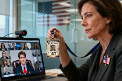 “APOLOGIZE ON CAMERA!” THE VP’S SON ORDERED ON THE ALL-HANDS AND MUTED ME. I JUST LIFTED MY BADGE TO THE LENS. TEN MINUTES LATER, LEGAL RAN IN. THE FOUNDER WHISPERED, “PLEASE TELL ME SHE DIDN’T HAVE SIGNING RIGHTS…