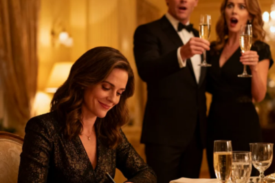 AT OUR ANNIVERSARY DINNER, MY HUSBAND STOOD WITH HIS FRIENDS, HOLDING DIVORCE PAPERS. ‘TO HIS NEW QUEEN!’ THEY CHEERED AS HE SLIPPED AN ARM AROUND HIS MISTRESS. I SIGNED QUIETLY, THANKED THEM ALL… THEN DID SOMIETHING THAT TURNED THEIR CHEERS INTO STUNNED SILENCE.