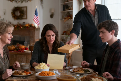 Even after years of tension, I still invited my parents and brother to thanksgiving at my house. Mid-dinner, my dad slid a paper across my own table: eviction notice. Mom smiled, “Seven days. Your brother needs this house.” I didn’t argue. Then my neighbor—my best friend—handed my dad a sealed envelope. The color drained from dad’s face when…