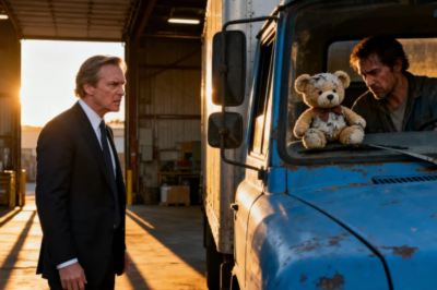 THE TRUCK DRIVER WAS HUMILIATED FOR DELIVERING AN ORDER LATE, BUT THE MILLIONAIRE SAW THE TEDDY BEAR ON THE DASHBOARD… IT WAS THE SAME ONE HIS DAUGHTER CARRIED EVERY DAY BEFORE DISAPPEARING 20 YEARS AGO… ee